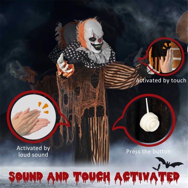 5.4ft Animatronic Halloween Clown – Motion and Sound Activated with Talking, Laughing, Moving Head and Arms - Monsta Online