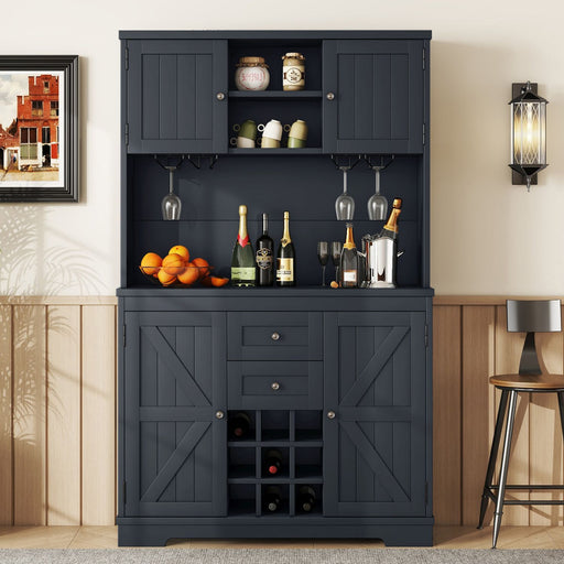 Farmhouse Coffee Bar Cabinet with Wine Storage & Drawers for Kitchen - Monsta Online