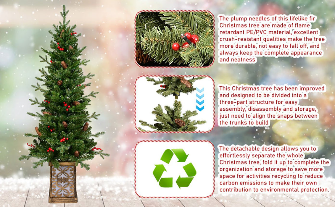 4FT Pre - Lit Artificial Christmas Tree — 100 Multi - Color LED, Glitter Light - Up Base, Berries & Pine Cones - Monsta Online