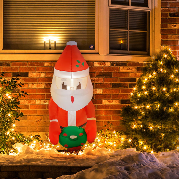 3FT Prelit Hanging Inflatable Santa with Wreath and LED Lights - Outdoor Christmas Window Decoration - Monsta Online