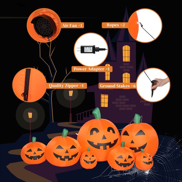 7FT Pumpkin Inflatable Halloween Decoration with 7pcs LED String Lights - Monsta Online