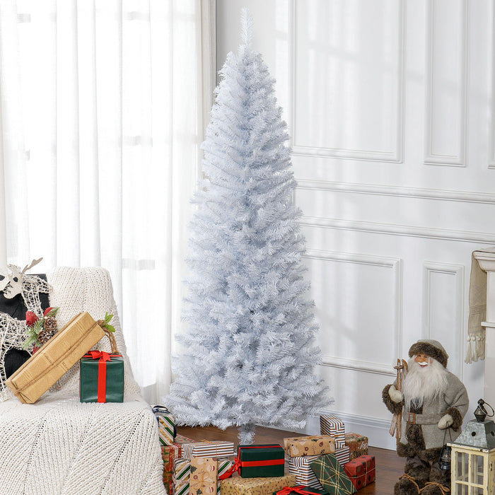 6FT White Pencil Artificial Christmas Tree — 618 Tips, Slim Space - Saving, Steel Stand, Unlit - Monsta Online
