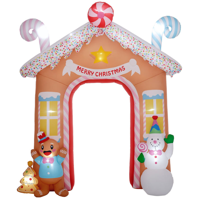 10FT Prelit Inflatable Gingerbread House Archway with Snowman and LED Lights - Outdoor Christmas Decoration - Monsta Online