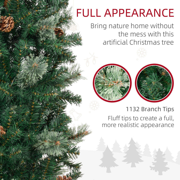 9.5FT Pencil Artificial Christmas Tree — 1132 Tips with Pine Cones, Pine Needles, Unlit, Metal Base - Monsta Online