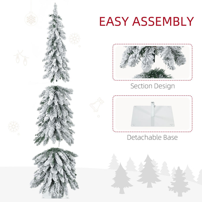 5FT Pre - Lit Snow Flocked Pencil Christmas Tree — 150 LED Lights, 334 Tips, Slim Space - Saving, Steel Base - Monsta Online