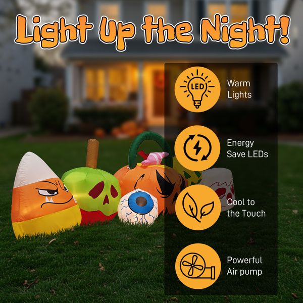 8FT Halloween Inflatable Pumpkins Eyeball Candy with Built - in LED Lights - Monsta Online