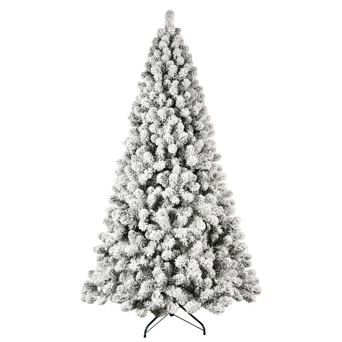 9FT Pre - Lit Flocked Artificial Christmas Tree — Premium PVC Tips, 650 Lights, Hinged - Monsta Online