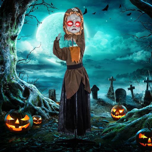 5.2ft Life - Size Halloween Animatronic Haunted Doll – Sound Activated with Jumping Head, Glowing Eyes and Creepy Sounds - Monsta Online