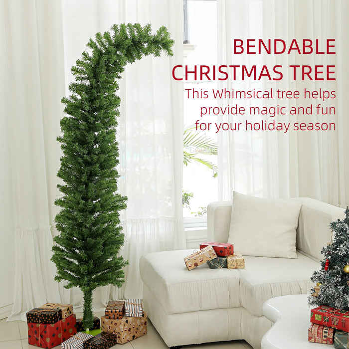 6FT Whimsical Bendable Pencil Artificial Christmas Tree — 400 Tips, Curled Top, Unlit, Metal Base - Monsta Online