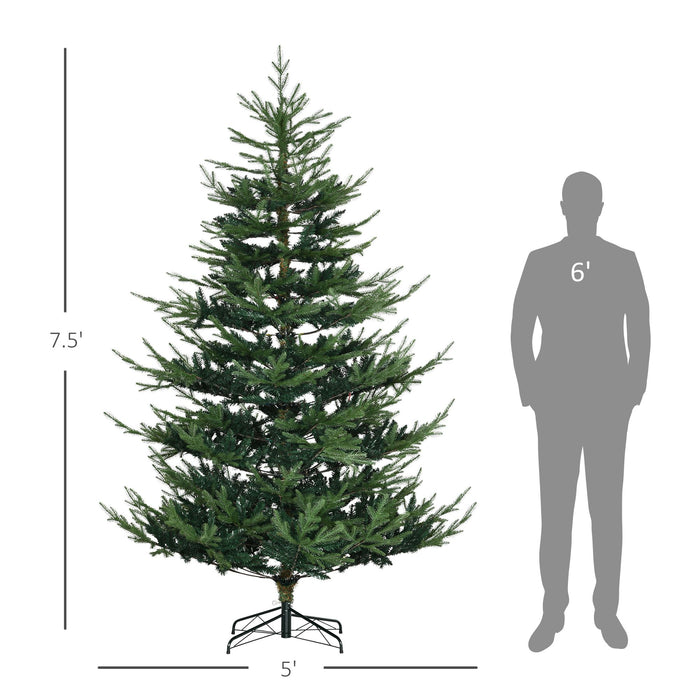 7.5FT Pencil Artificial Christmas Tree — 1218 Tips, Unlit, Auto - Open Nordic Pine, Realistic Branches, Steel Base - Monsta Online