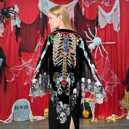 Halloween Lace Skeleton Poncho Costume – Women’s Day of the Dead Costume Cover Up - Monsta Online