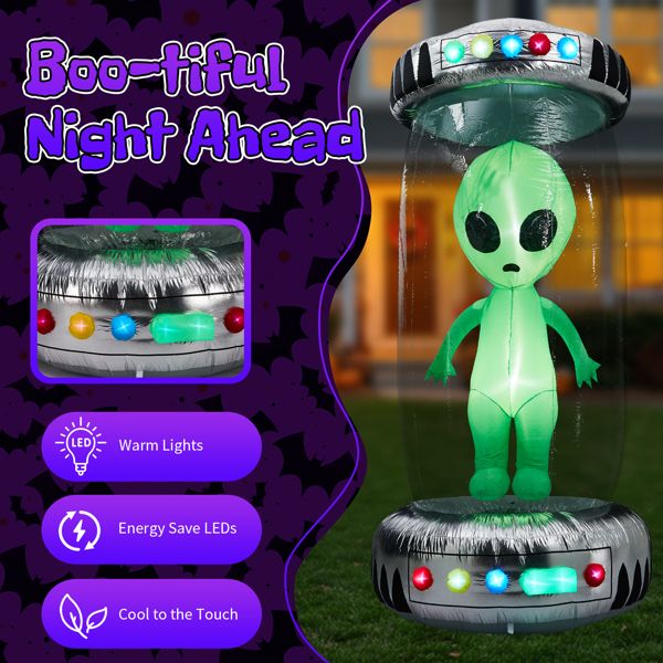 8.2FT Halloween Inflatable UFO with Alien and RGB LED Lights - Monsta Online