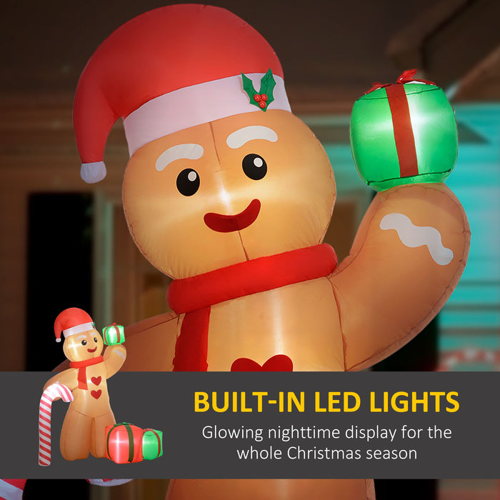 8FT Prelit Inflatable Gingerbread Man with Candy Cane and LED Lights - Outdoor Christmas Decoration - Monsta Online