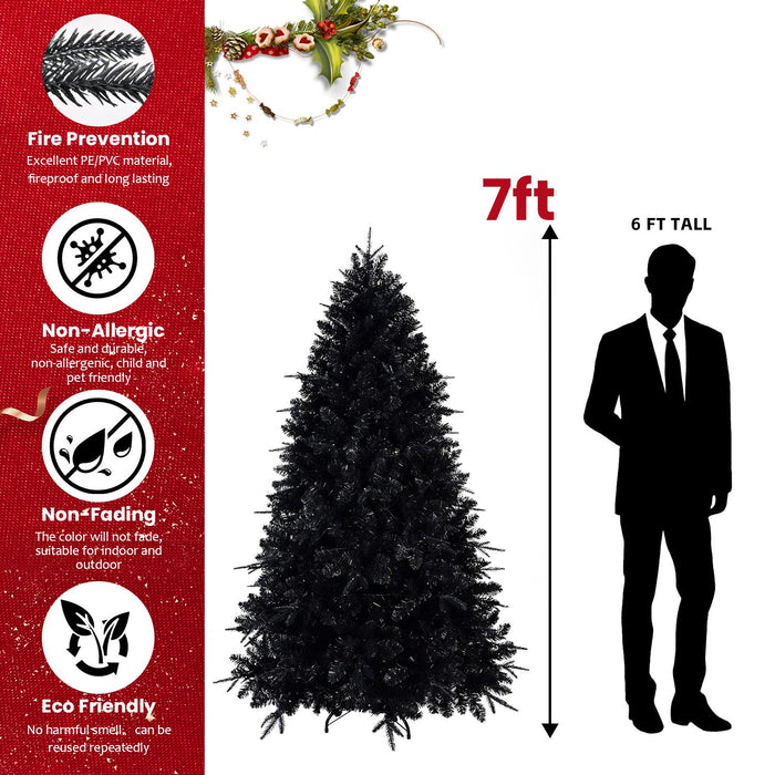 7FT Pre - Lit Black Artificial Christmas Tree — 1916 PE/PVC Tips, 450 Lights, Hinged - Monsta Online