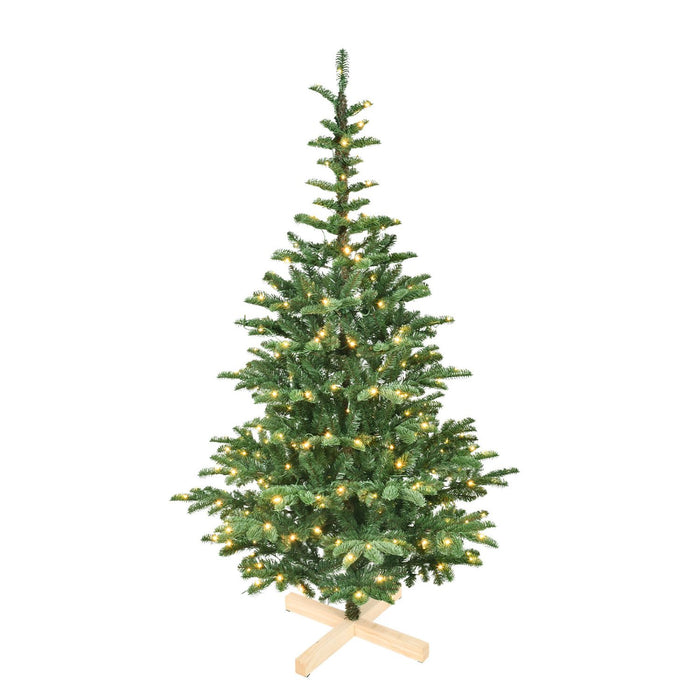 8FT Pre - Lit Artificial Christmas Tree — 500 Warm LED, Wooden Base, 1307 Tips, PE+PVC, Rustic Style - Monsta Online
