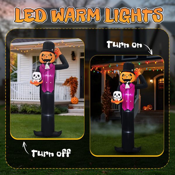 12FT Halloween Inflatable Pumpkin Man Holding Skull with LED Lights - Monsta Online