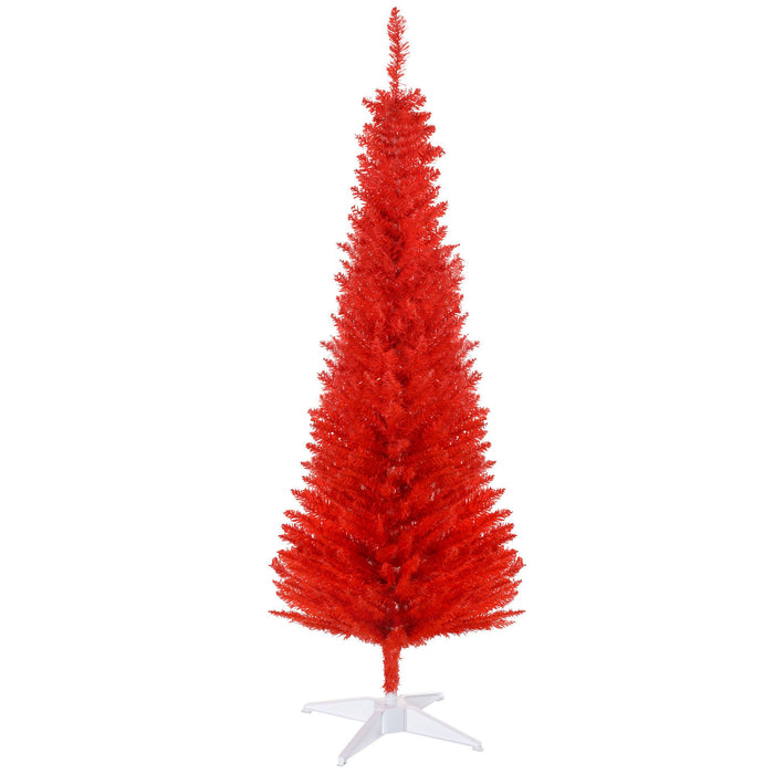 5FT Red Pencil Artificial Christmas Tree — 294 Tips, Unlit, Slim Space - Saving, Plastic Stand - Monsta Online