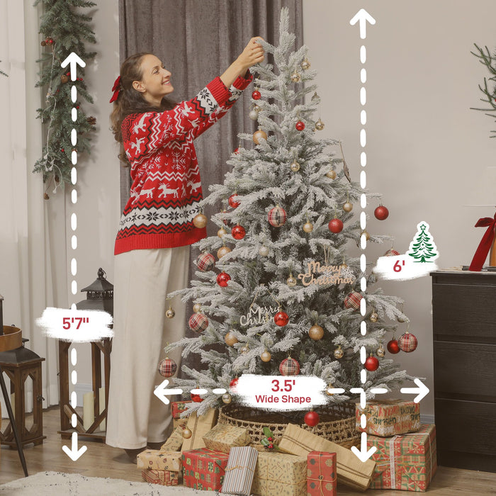 6FT Snow Flocked Full Spruce Artificial Christmas Tree — 1207 Tips, Unlit, Auto - Open Hinged, Wide, Metal Base - Monsta Online