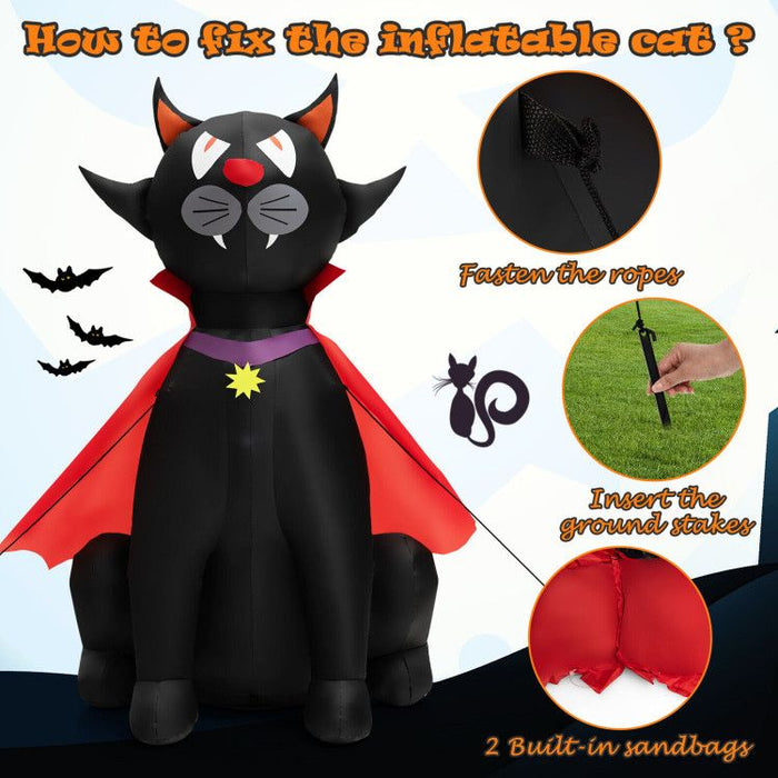 4.7ft Inflatable Halloween Vampire Cat with Red Cloak and LED Lights - Monsta Online