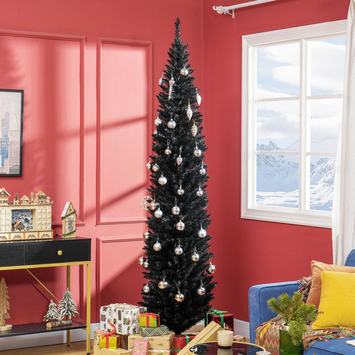 8FT Black Pencil Artificial Christmas Tree — 618 Tips, Unlit, Slim Skinny, Space - Saving, Plastic Base - Monsta Online