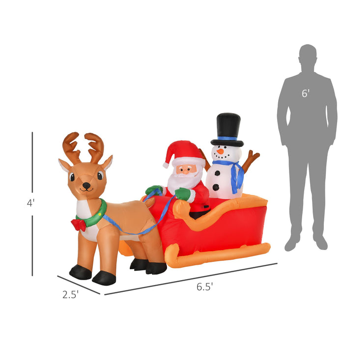 6.5FT Prelit Inflatable Santa on Sleigh with Reindeer & Snowman and LED Lights - Outdoor Christmas Decoration - Monsta Online