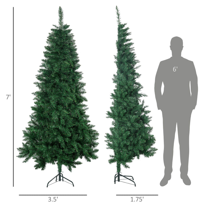 7FT Half Artificial Christmas Tree — 520 Tips, Auto - Open Hinged, Unlit, Space - Saving, Steel Base - Monsta Online
