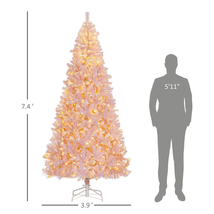 7.5FT Pre - Lit Pink Artificial Christmas Tree — 500 Warm LED Lights, 1346 Tips, Hinged, Metal Stand - Monsta Online