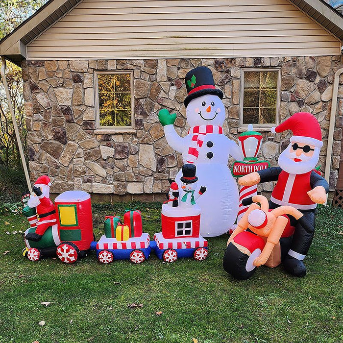 8FT Prelit Inflatable Christmas Train with Santa, Snowman & Penguin with LED Lights - Outdoor Decoration - Monsta Online