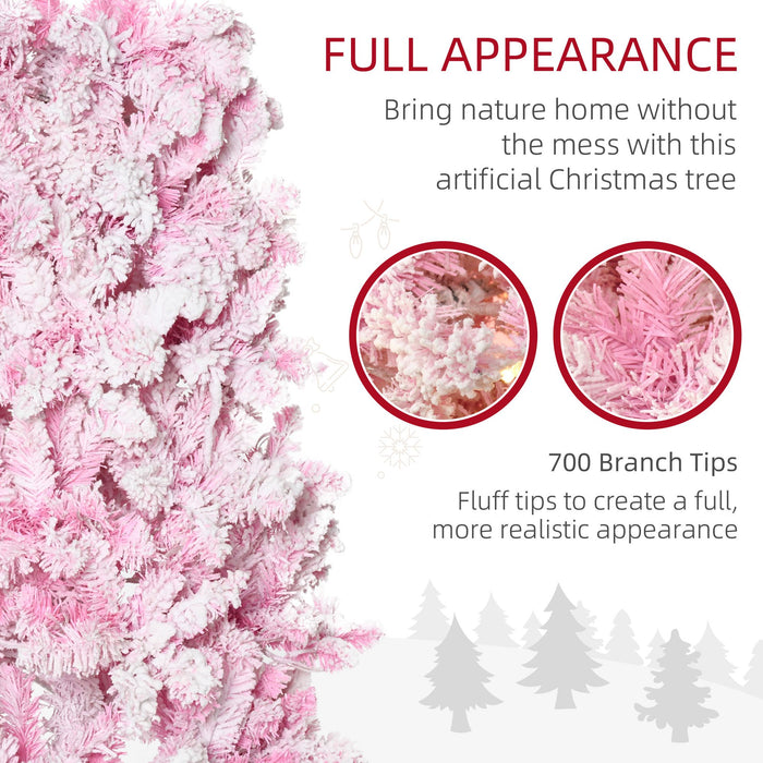 7.5FT Pre - Lit Pink Pencil Artificial Christmas Tree — 350 Warm White LED Lights, 700 Snow Tips, Steel Base - Monsta Online