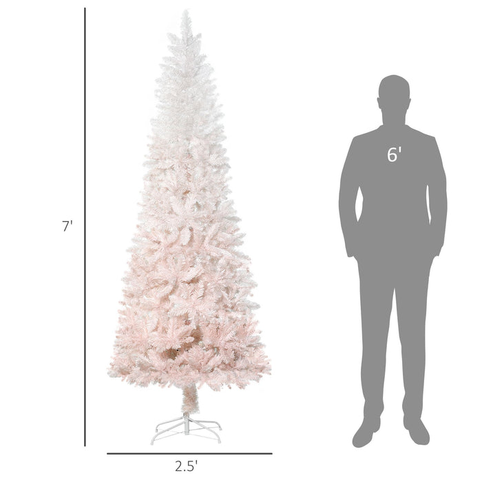 7FT Pink & White Ombre Pencil Artificial Christmas Tree — 616 Tips, Unlit, Auto - Open Hinged, Steel Base - Monsta Online