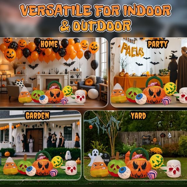 8FT Halloween Inflatable Pumpkins Eyeball Candy with Built - in LED Lights - Monsta Online