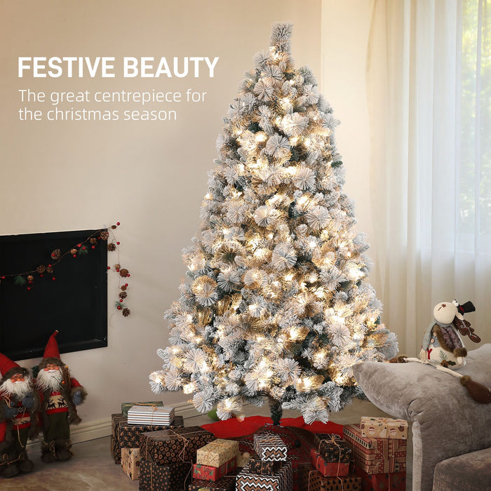 6.5FT Snow Flocked Pre - Lit Artificial Christmas Tree — 350 Warm White Clear Lights, 1107 Tips, UL Listed - Monsta Online