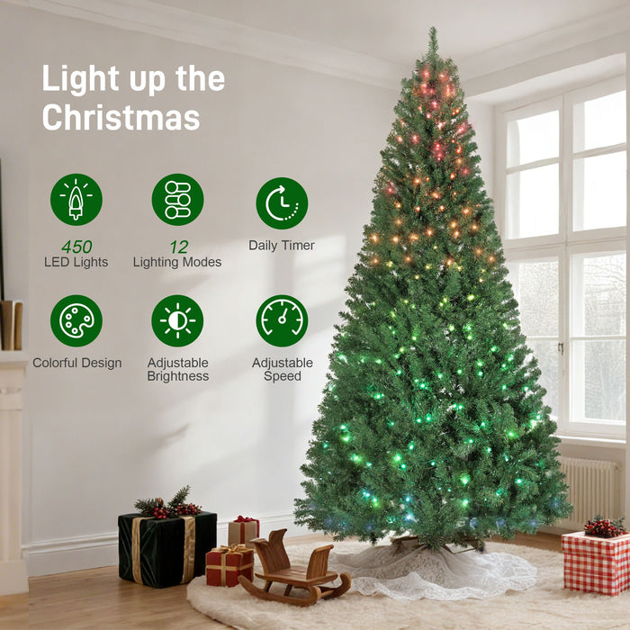 7.5FT Pre - Lit Artificial Christmas Tree — 450 RGB LED Lights, Remote Control, Timer, Hinged - Monsta Online