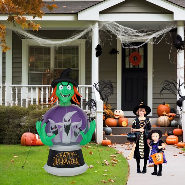 5.9FT Halloween Inflatable Witch with Crystal Ball and LED Lights - Monsta Online