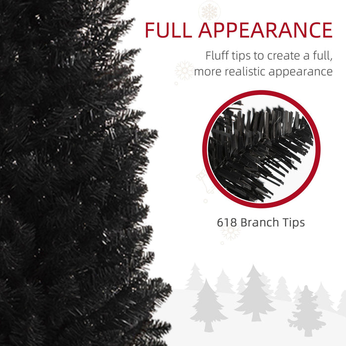 8FT Black Pencil Artificial Christmas Tree — 618 Tips, Unlit, Slim Skinny, Space - Saving, Plastic Base - Monsta Online