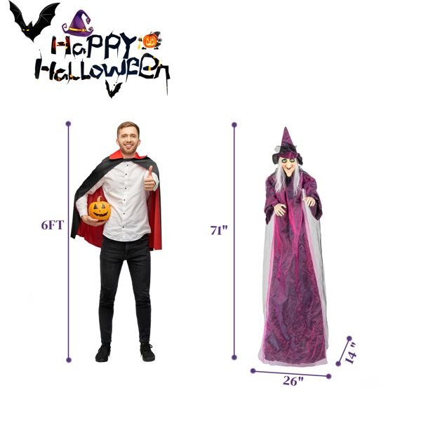 5.9ft Sound - Activated Hanging Witch with Light - Up Eyes and Creepy Voice - Monsta Online