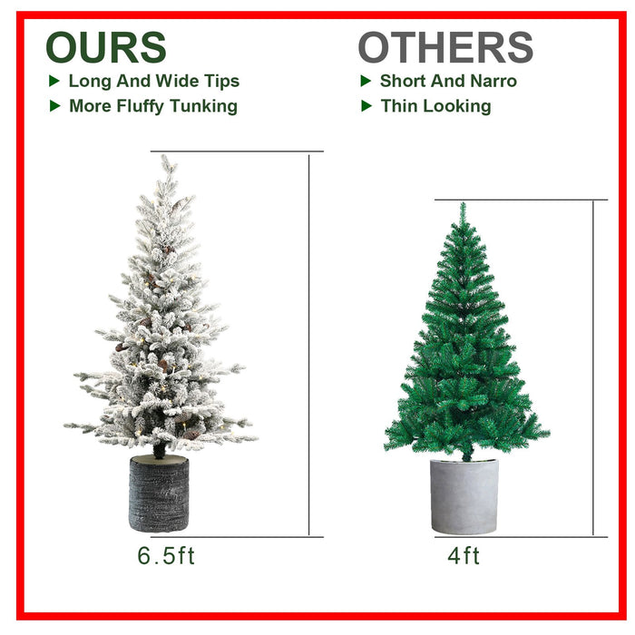 6.5FT Pre - Lit Snow Flocked Potted Christmas Tree — 350 Lights, Artificial Tree for Indoor/Outdoor - Monsta Online