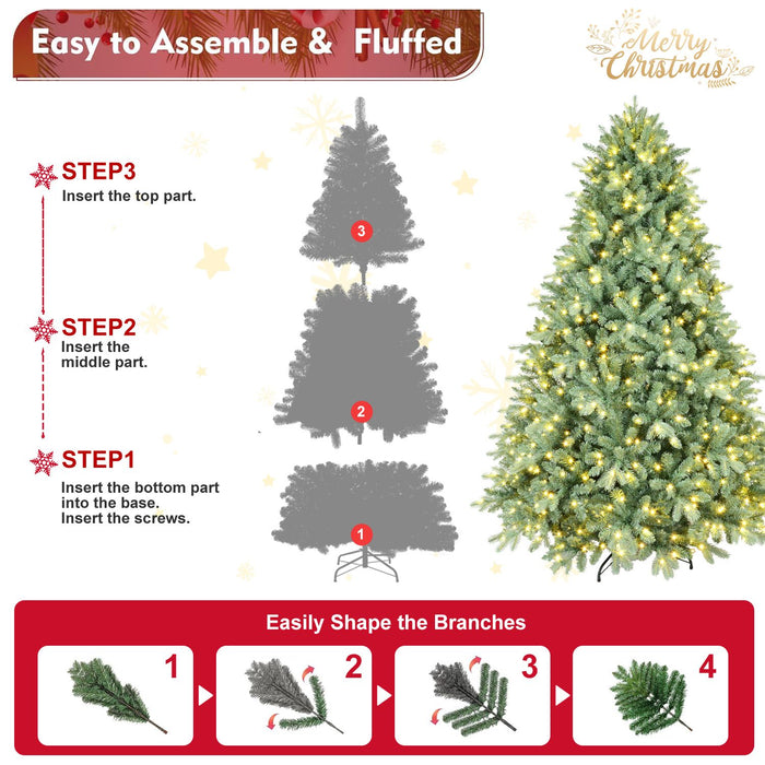 8FT Pre - Lit Blue - Green Artificial Christmas Tree — 900 Warm LED, 3308 Tips, Hinged, Metal Stand - Monsta Online