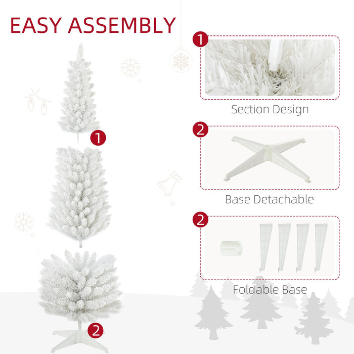 6FT Snow Flocked White Pencil Artificial Christmas Tree — 390 Tips, Slim Shape, Metal Stand - Monsta Online