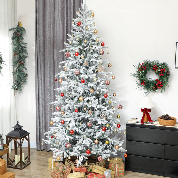 9FT Snow Flocked Full Spruce Artificial Christmas Tree — 2514 Tips, Auto - Open Hinged, Unlit, Metal Base - Monsta Online