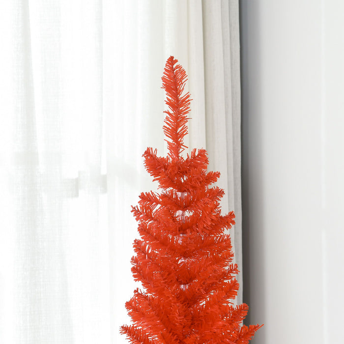 5FT Red Pencil Artificial Christmas Tree — 294 Tips, Unlit, Slim Space - Saving, Plastic Stand - Monsta Online
