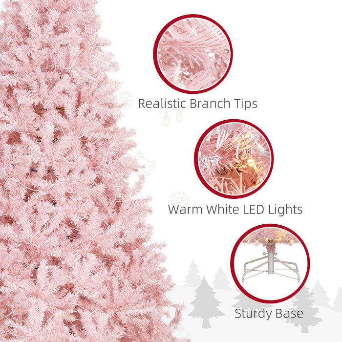 7.5FT Pre - Lit Pink Artificial Christmas Tree — 500 Warm LED Lights, 1346 Tips, Hinged, Metal Stand - Monsta Online