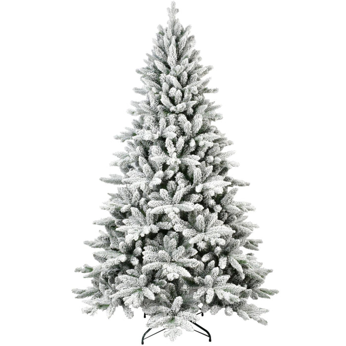 7FT White Flocked Artificial Christmas Tree — Full, 1514 Tips, PE+PVC, Hinged, Metal Stand - Monsta Online