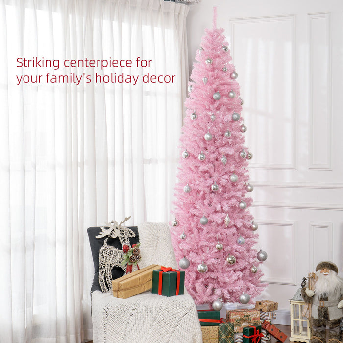 8FT Pink Pencil Artificial Christmas Tree — 1168 Douglas Fir Tips, Unlit, Auto - Open, Slim, Steel Base - Monsta Online