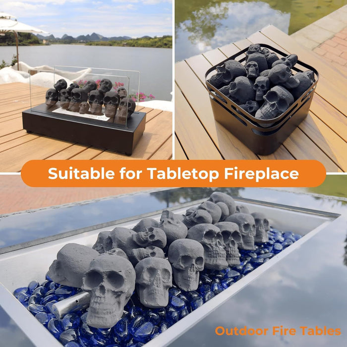 Halloween Ceramic Skull Fire Pit Decoration – 7pcs Reusable for Fireplace and Bonfire - Monsta Online