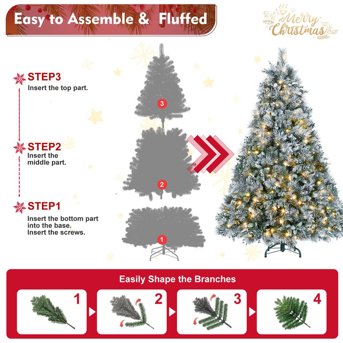 4FT Pre - Lit Flocked Artificial Christmas Tree — 150 Warm Lights, Snow Frosted Pine, Metal Stand - Monsta Online
