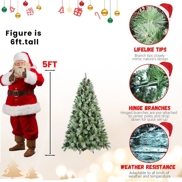 5FT Artificial Christmas Tree — 51 Pine Cones, 694 Tips, PVC & Hard Needle, Hinged, Metal Stand - Monsta Online