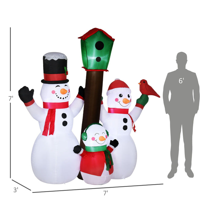 7FT Prelit Inflatable Snowman Family with Bird & Birdhouse and LED Lights - Outdoor Christmas Decoration - Monsta Online