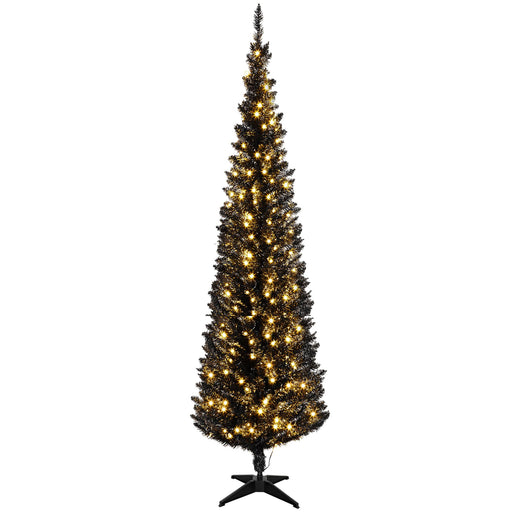 6FT Black Slim Pencil Pre - Lit Artificial Christmas Tree — 200 Warm White LEDs, 390 Tips, Space - Saving - Monsta Online