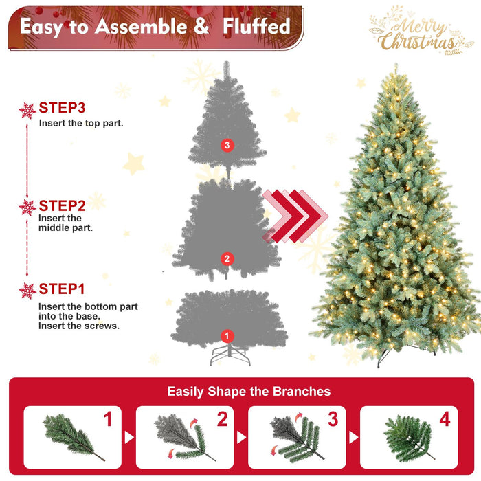 7.5FT Pre - Lit Blue - Green Artificial Christmas Tree — 550 Warm LED, 2148 Tips, Hinged, Metal Stand - Monsta Online